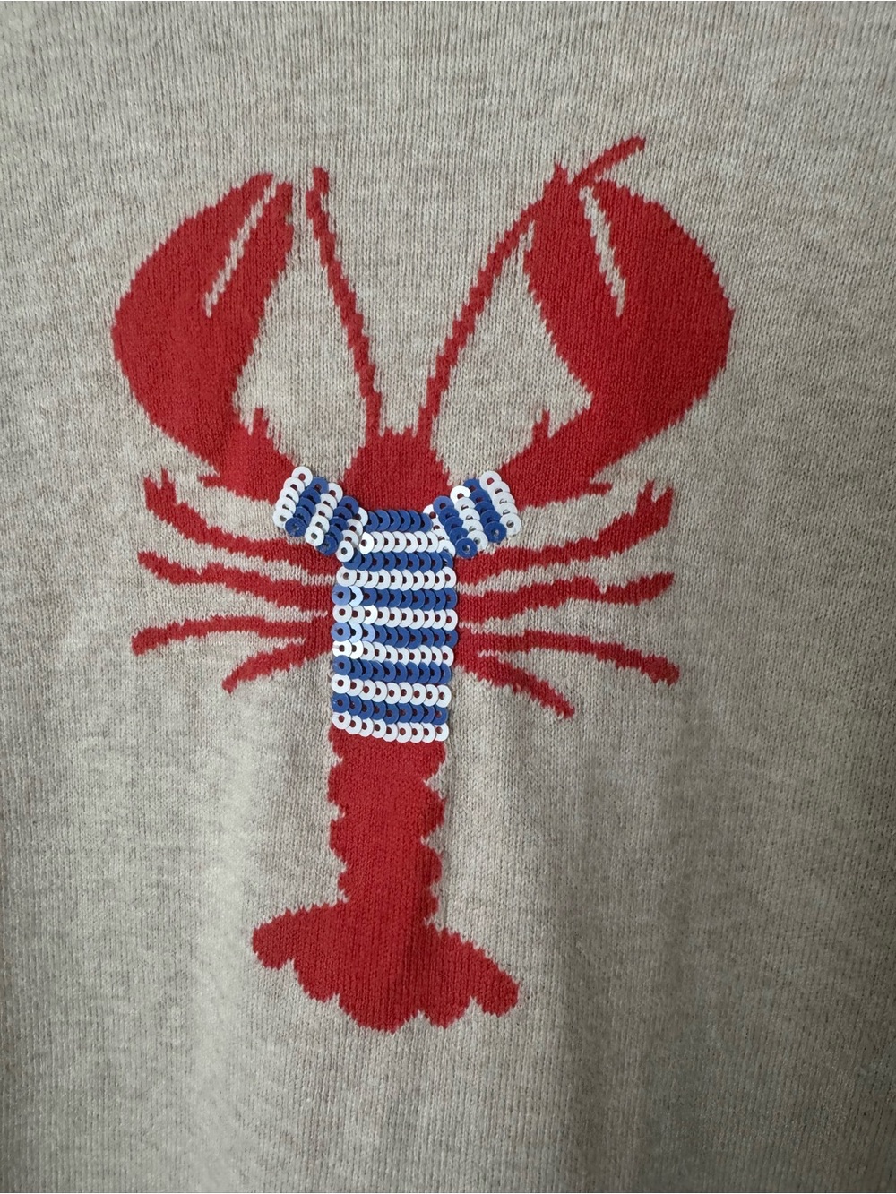 J. Crew Beige Crewneck Sweater with Red & Blue Lobster - Picture 4 of 7